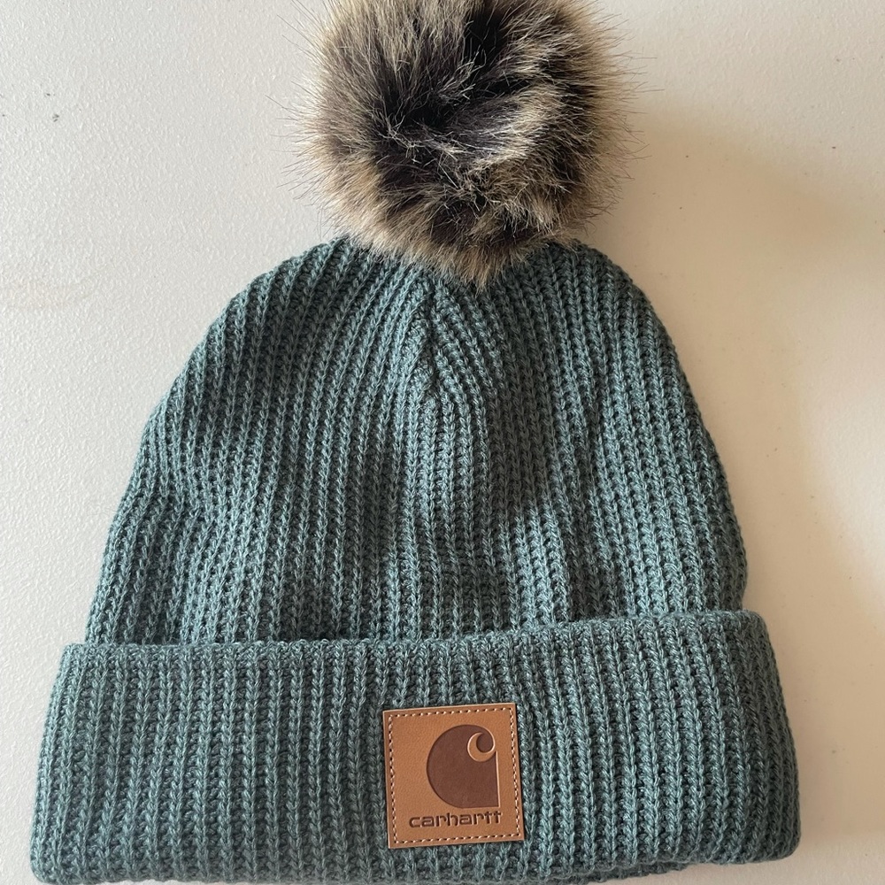 🎉HOST PICK🎊🙌❤️🍾Carhartt Knit Fleece Lined Beanie+Elm+Pom+Green - Picture 3 of 7